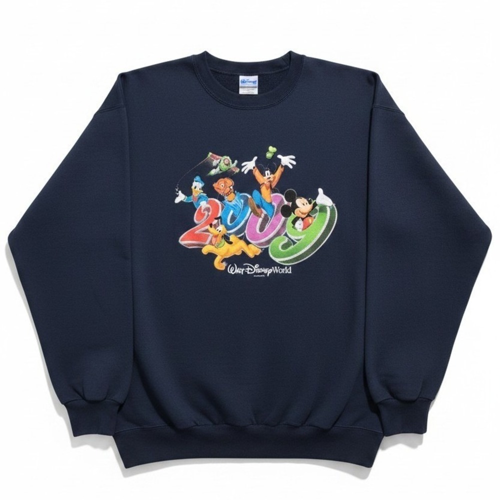 Walt Disney World 2009 Navy‎ Blue Sweatshirt Hanes Mickey Buzz Nemo, Men's XL